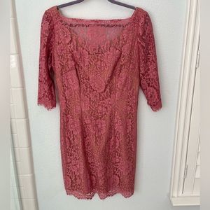 Barely worn pink lace dress with gold underlay